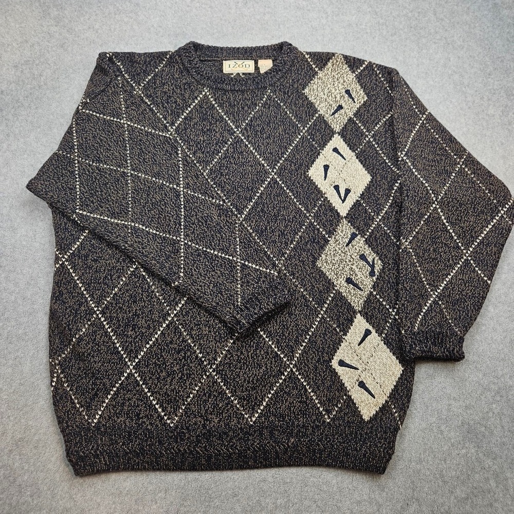 Izod Cable Knit Cotton Vintage Sweater Mens Medium Golf Tennis 90s Vintage - Picture 2 of 11